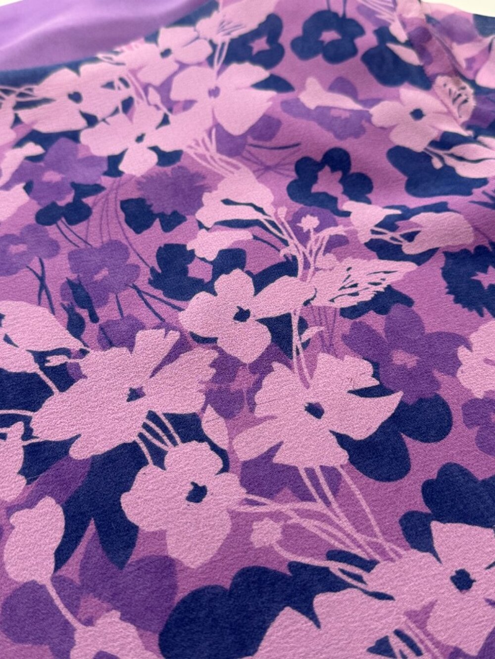 Vtg Y2K Purple Floral 100% Silk Co-ord Matching Set Top Skirt Cowl Neck Feminine - Picture 12 of 16
